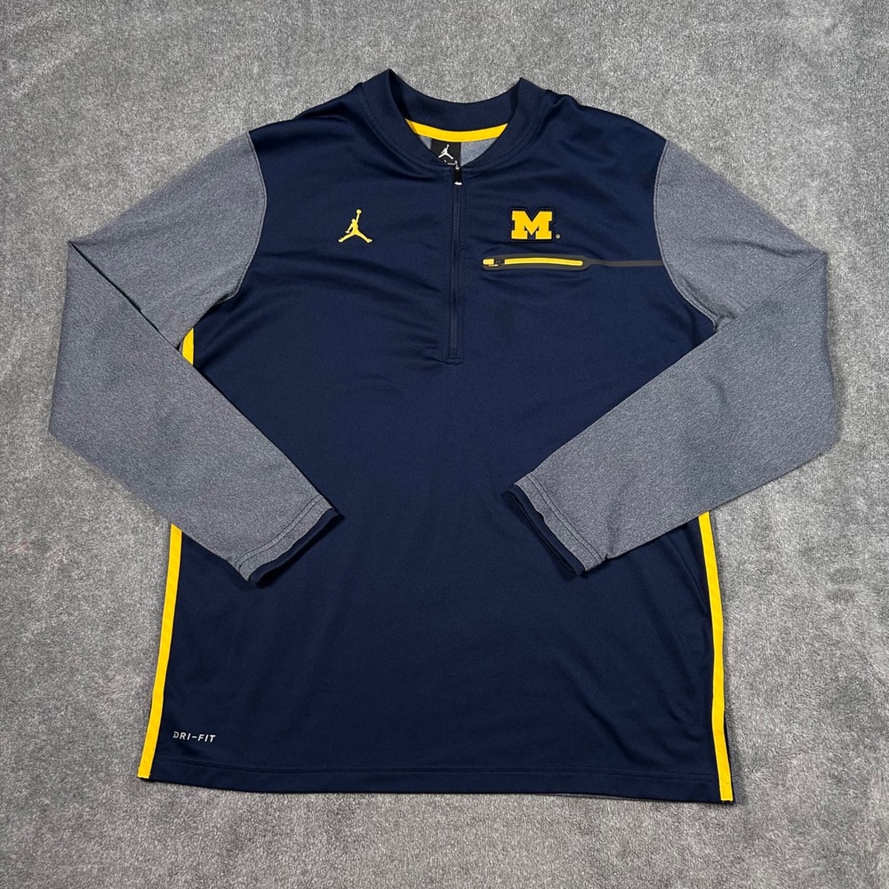 Jordan Michigan Wolverines Quarter 1/4 Zip Men L Dri-FIT Pullover Navy Gray UofM